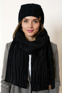 Vivisence Women Winter Hat And Scarf Set Lambswool Cotton Soft Knit Cozy Warmth, Black