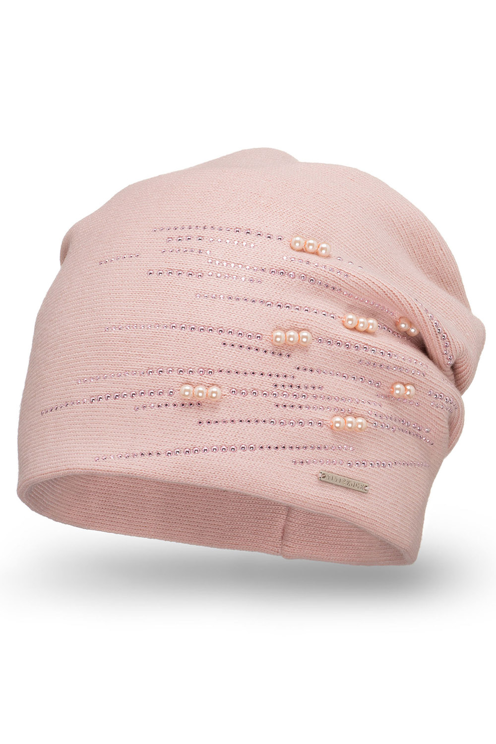 Vivisence Damen Mütze Strick Warm Fleece Zirkonia Perlen Elegant Winter 7012, rosa