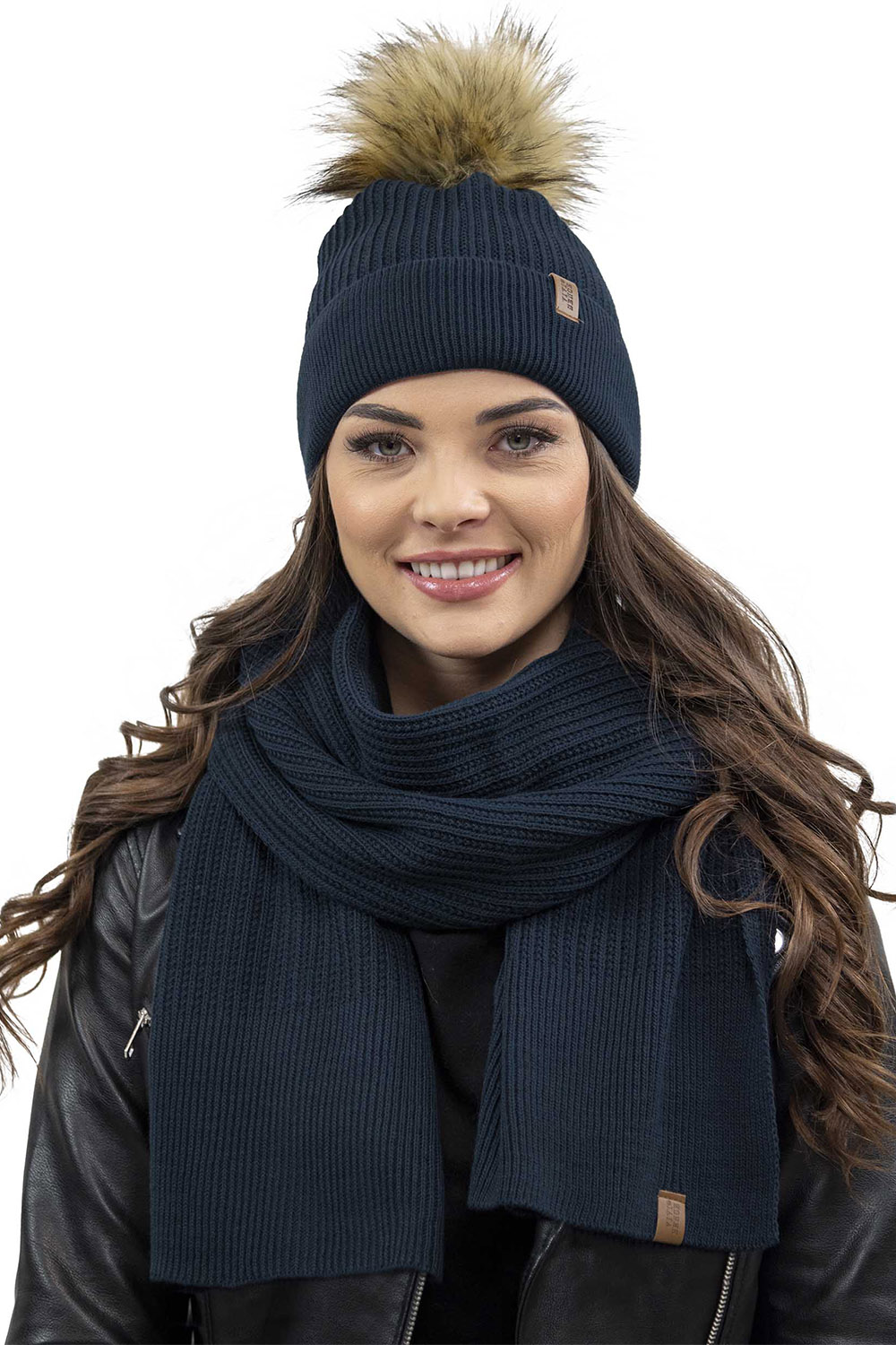 Vivisence Damen Bommelmütze Winter Wintermütze Bommel Herbst Warmem 7042, dunkelblau