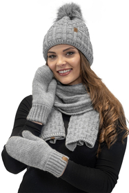 Vivisence Bonnet Femme Avec Pompon Doublé En Polaire Tricoté Pour L’Hiver 7015, gris clair