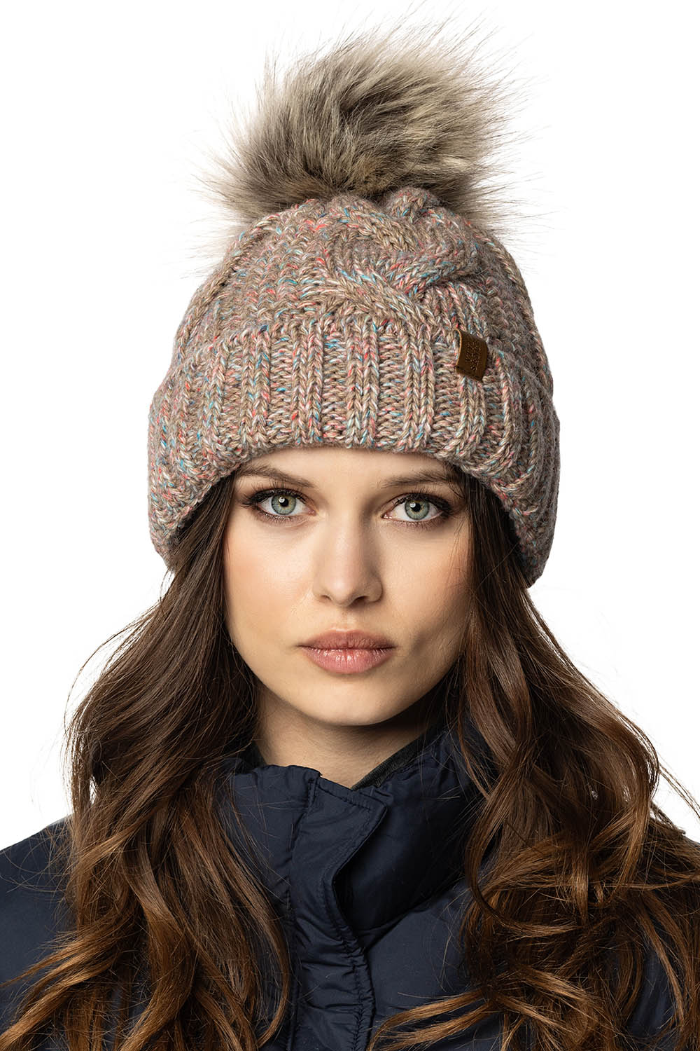 Vivisence Damen Bommelmütze Und Loop-Schal Mit Bommel Ideal Für Wintertage 7014, braune Melange