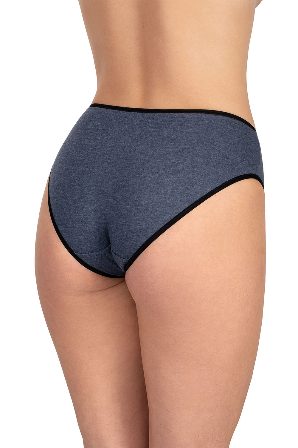 Vivisence Culotte Classique Slip pour Femme Lot de 5 Figi 4016, bande noire : bleu foncé