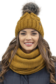 Vivisence Winter Hat With Pom Pom For Women Warm Ideal For Cold Days 7014, dark yellow