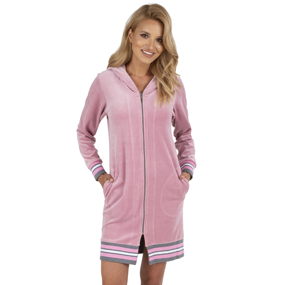 Vivisence Bademantel Baumwoll mit Reißverschluss und Bündchen an den Ärmeln 5018, rosa