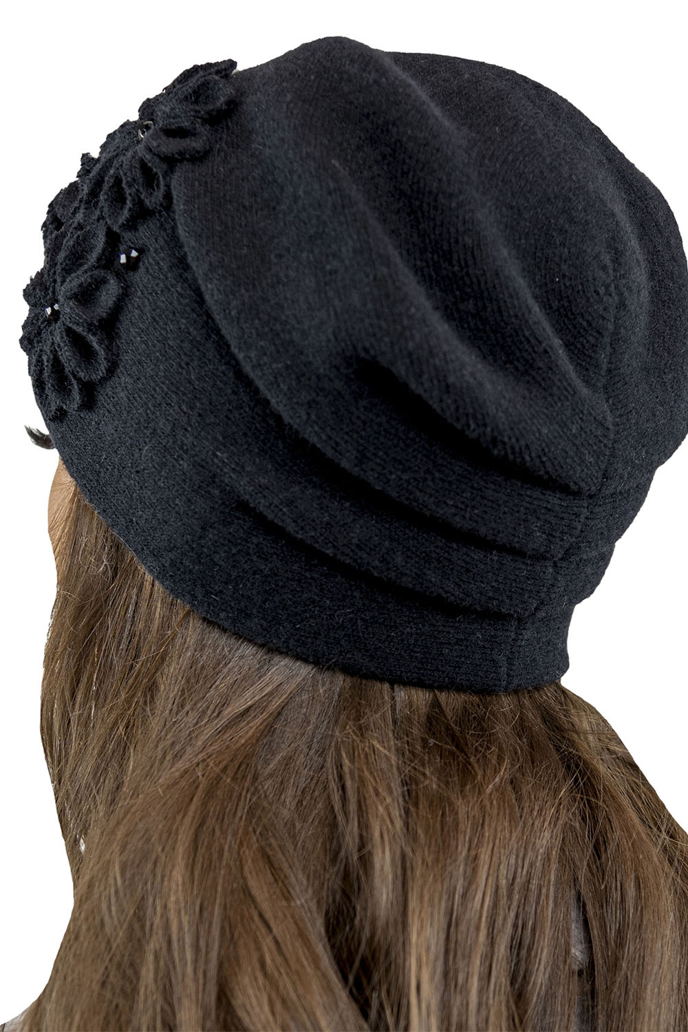 Vivisence Damen Wintermütze Wolle Blumenapplikation Warm Antistatisch 7053, schwarz