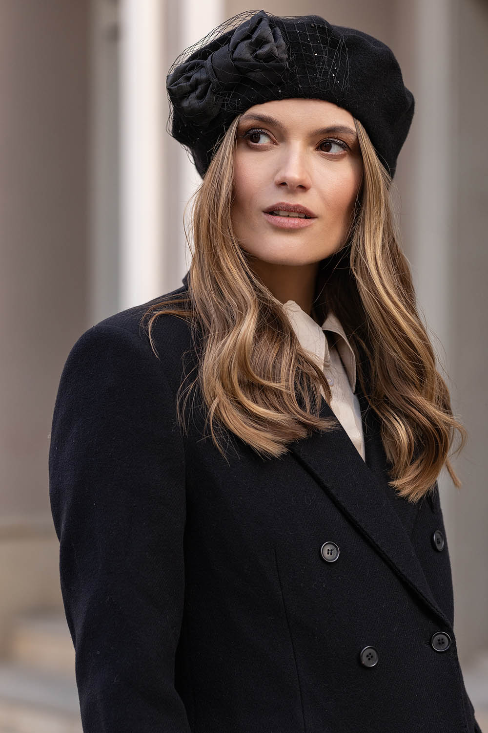 Vivisence Damen Baskenmütze Winter Warm Wolle Elegante Gemütlich Herbst 7081, schwarz