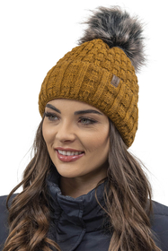 Vivisence Femme Bonnet Et Écharpe Pour l'Automne et l'Hiver À Pompon Chauds Doublés De Polaire Anti-Statique Idéal Pour Les Hommes Élégants Parfait Pour Froides Journées 7015Kmpl, jaune foncé