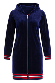 Vivisence Robe Cotton with Zipper Fastening and Cuffed Sleeves 5018, dark blue-red