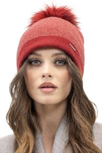 Vivisence Bonnet À Pompon Femme Tricoté Motif Pied-De-Poule Subtil 7095, pied-de-poule rouge