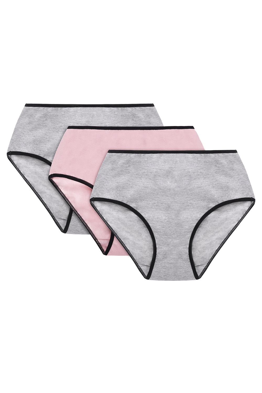 Vivisence Culotte Classique Slip pour Femme Lot de 3 Figi Silhouette Élégante 4016, bande noire : gris/rose/gris
