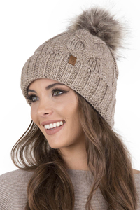 Vivisence Bonnet À Pompon Femme Chaud Et Doux Idéal Pour L’Hiver 7014, beige