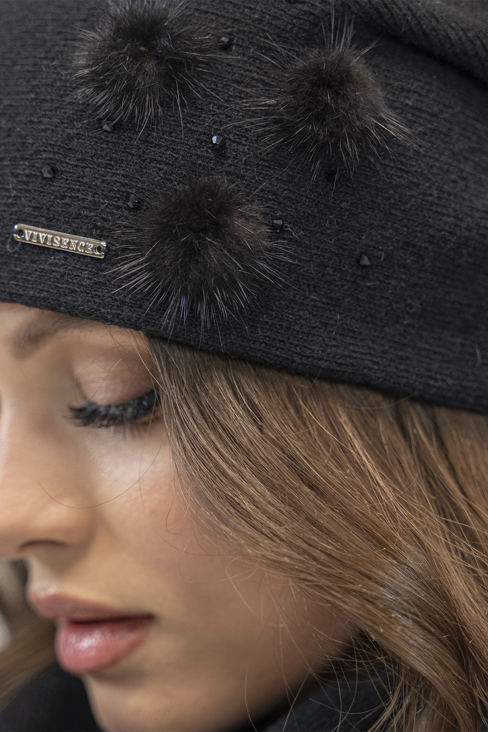 Vivisence Damen Mütze Winter Innenfutter Drei Falten Perfekten Sitz Perfekte 7091, schwarz