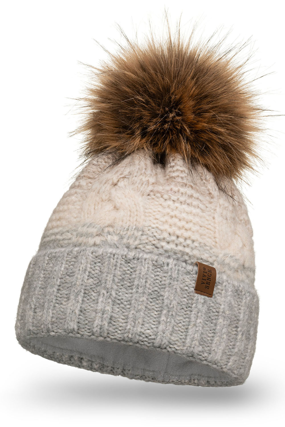 Vivisence Damen Bommelmütze Winter Fleecefutter Bommel Perfekte Passform 70101, hellgrau