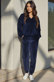 Vivisence Pantalon Femme Décontracté Coupe Ample Taille Élastique Poches Latérales Chevilles Resserrées Tenue Confort Détente Maison Loisirs Lounge Jogging, bleu foncé