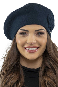 Vivisence Damen Baskenmütze Schal Set Wolle Applikation Lang Warm 7037kmpl, dunkelblau