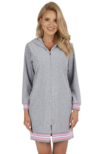 Vivisence women's smooth hooded robe 5018, grey