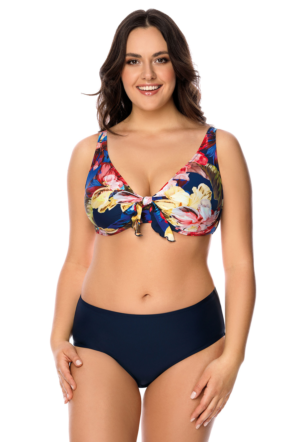 Vivisence 3203 top de bikini à rayures top qualité style classique, fleurs bleu foncé