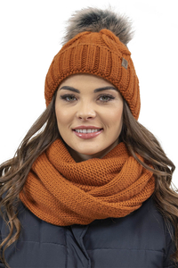 Vivisence Bonnet Femme Et Écharpe Pour L'automne et L'hiver À Pompon Cache-cou Ensemble Classique En Fils Chauds Avec Doublure En Polaire Parfait Pour Les Journées Froides 7014, orange