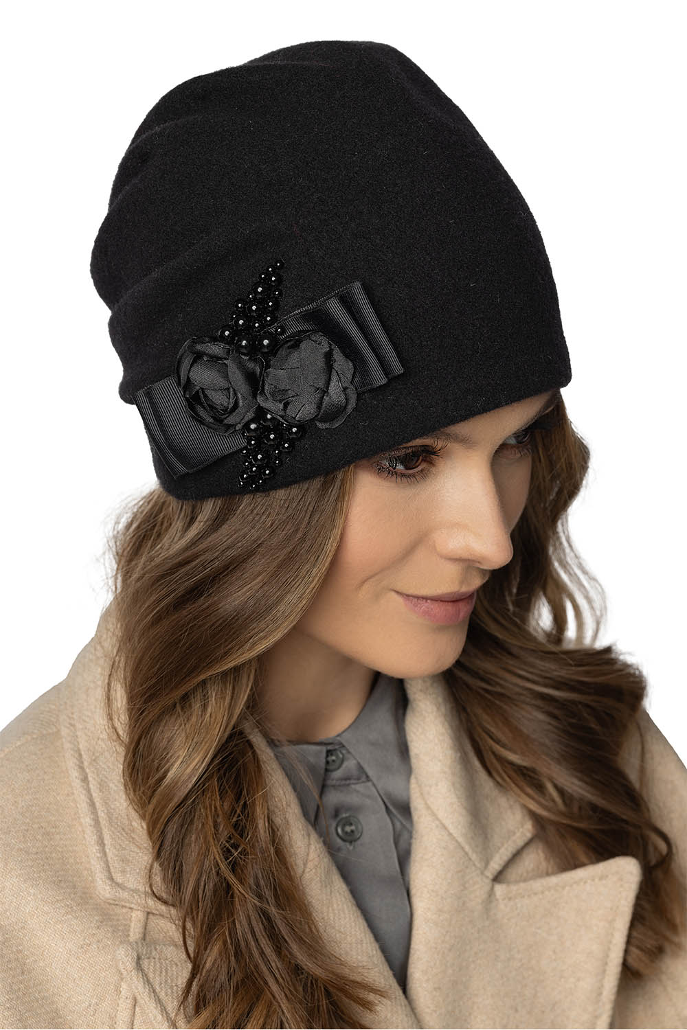 Vivisence Women's Warm Winter Hat Wool Cozy Elegant Autumn Style 7080, black