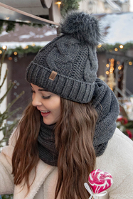 Vivisence Winter Hat With Pom Pom For Women Warm Ideal For Cold Days 7014, dark grey