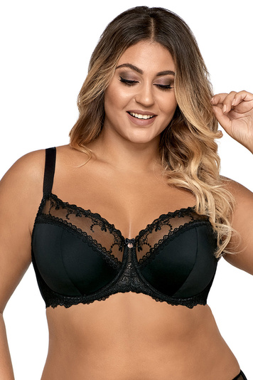 Ava 1030 underwired half padded full cup bra not separable regulated straps, Black