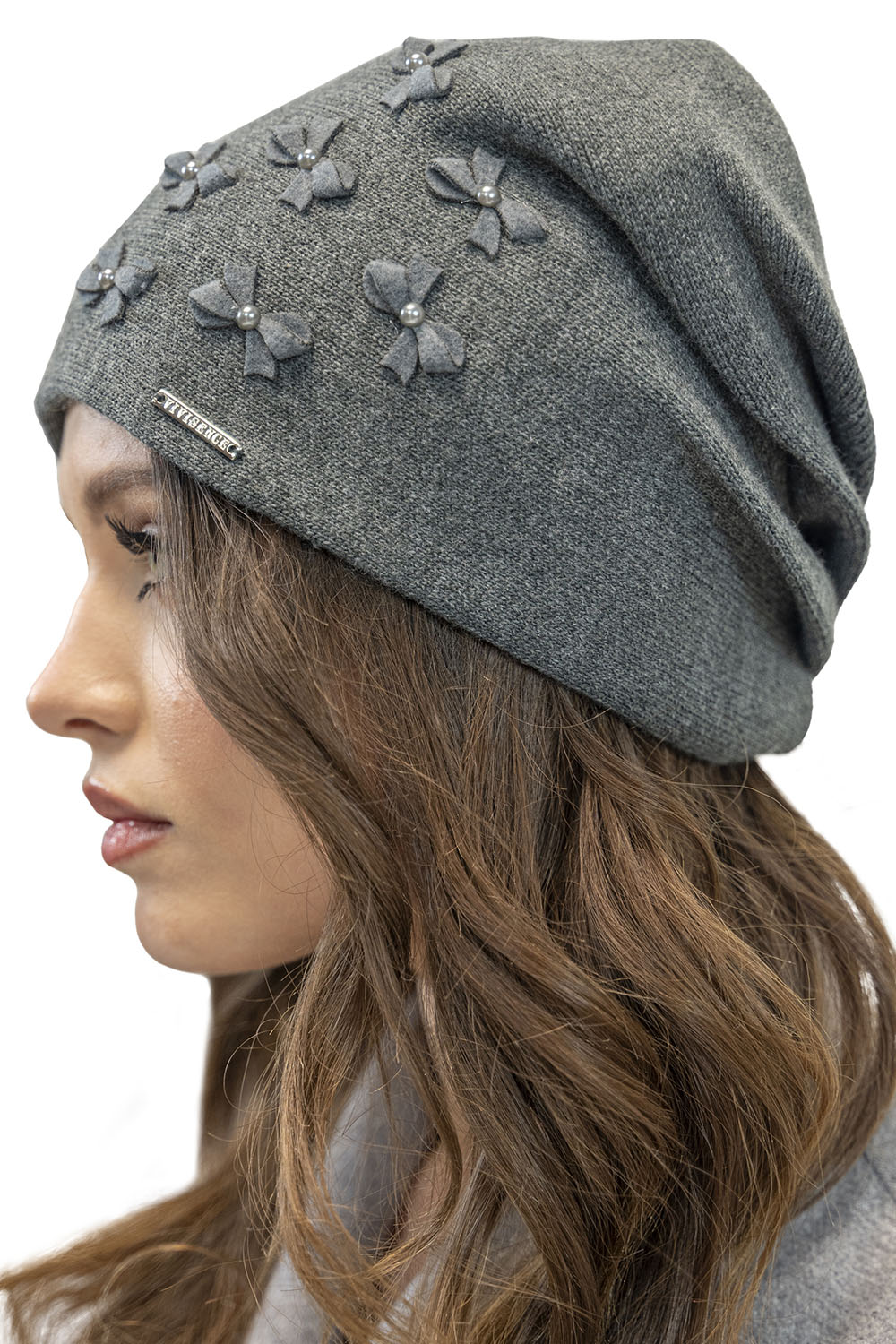 Vivisence Women's Hat Winter Pearls Perfect Fit With Pleats 7089, graphite