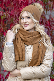 Vivisence Elegantes Damen Winter Set Aus Mütze Und Schal Mit Bommel Aus Warmem Garn Antistatische Eigenschaften Perfekte Passform Für Elegante Und Sportliche Outfits, braun