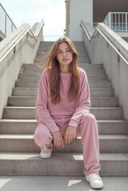 Vivisence Damen Trainingsanzug Set Zweiteiler Aus Velours Mit Sweatshirt Und Hose Lockerer Schnitt Rundhals Seitentaschen Elastischer Bund, Pink
