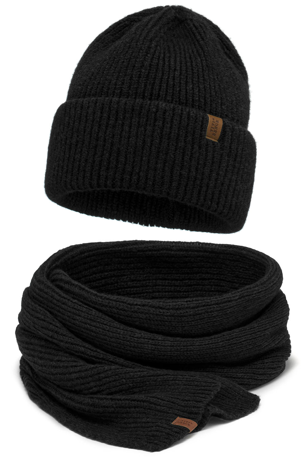 Vivisence Damen Mütze Schal Set Mit Merinowolle Für Wärme Und Stil Täglich, Schwarz