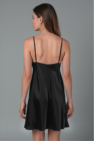 Vivisence Chemise de Nuit Satin Bretelles Réglables Tissu Agréable au Toucher 2039, noir