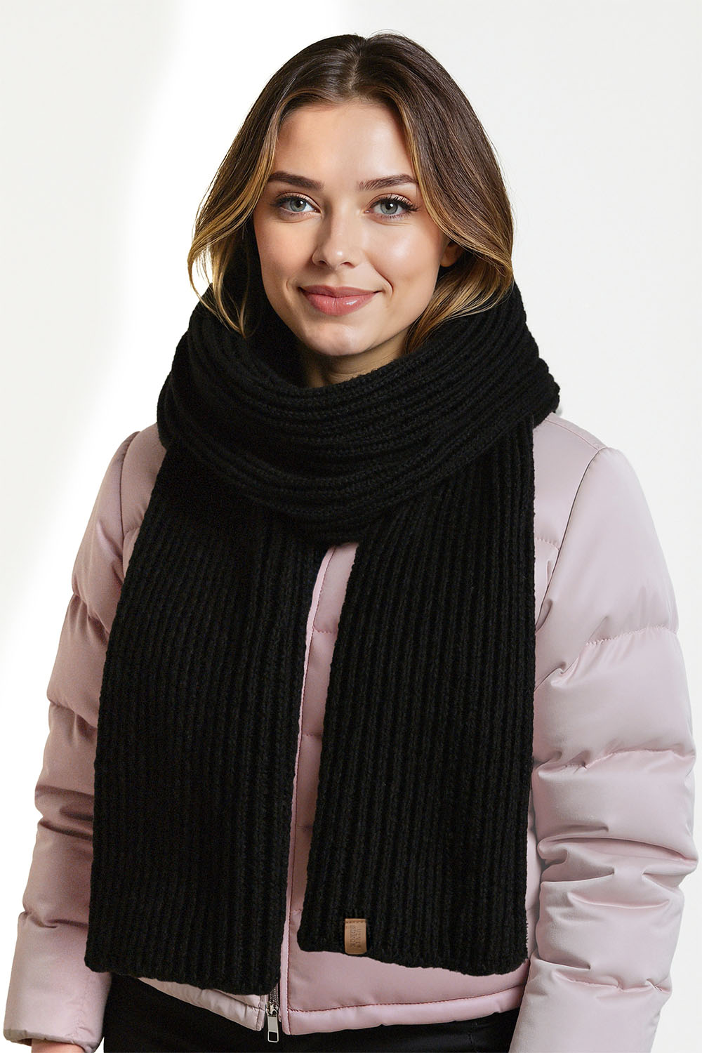 Vivisence Women Winter Scarf Merino Wool Soft Knit Cozy Warmth Everyday Comfort, Black
