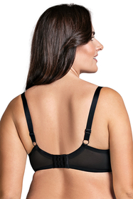 Vivisence Semi-Padded Bra Floral Lace Upper Cups Smooth Foam Bottom Cups Adjustable Wide Straps Supportive Wires Perfect for Gift Elegant Packaging, Black