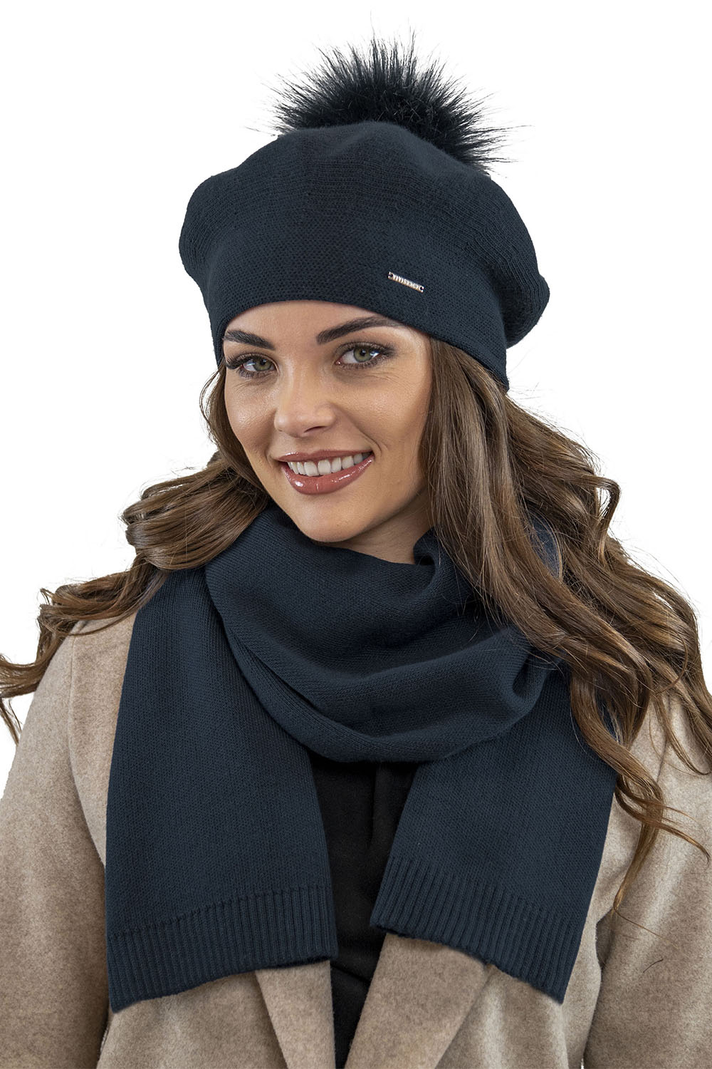 Vivisence Damen Winter Schal Mit Dekorativer Bindung Für Kalte Wintertage 7104, dunkelblau