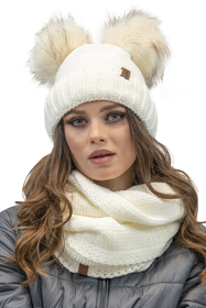 Vivisence Damen Bommelmütze Winter Zwei Bommel Wärmendem Garn Antistatischer 70106, ecru