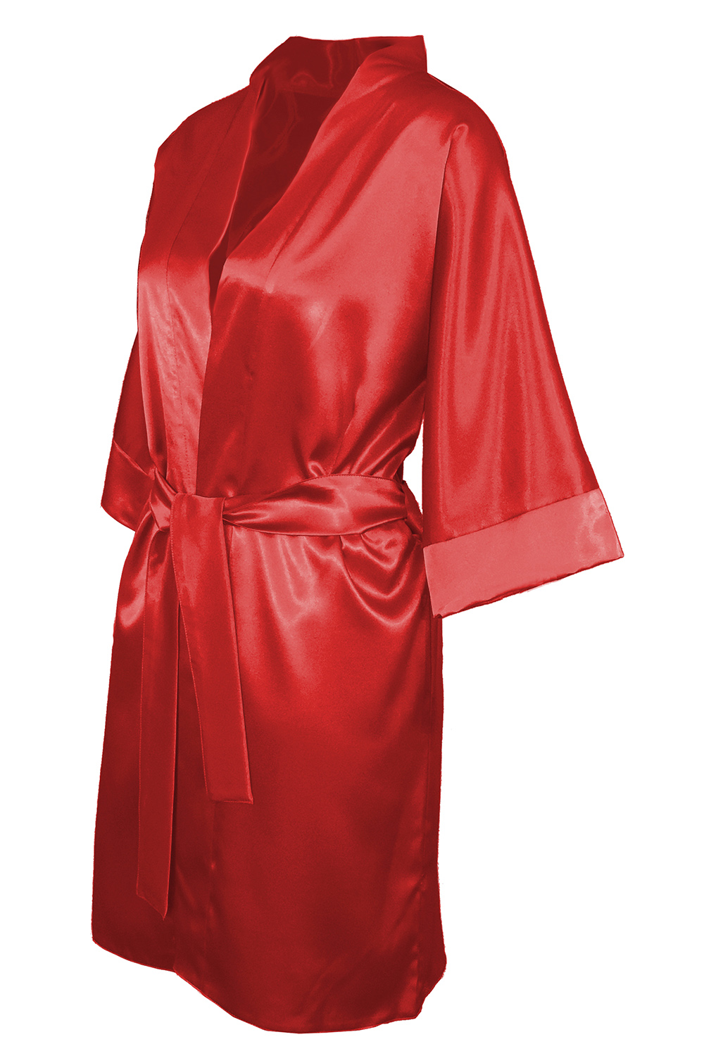 Vivisence Women's Satin Robe with 3/4 Sleeves Tie Waist Short Kimono Style Elegant Polyester Nightwear, 