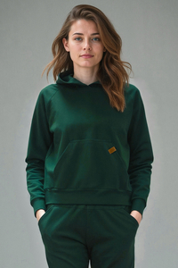 Vivisence Women Hoodie Sweatshirt Cotton Hood Pocket Casual Sportswear 9003, green