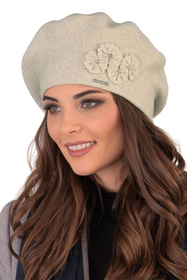 Vivisence Damen Mütze mit Schal Mit Blume Applikation Wärme An Wintertagen 7006, beige