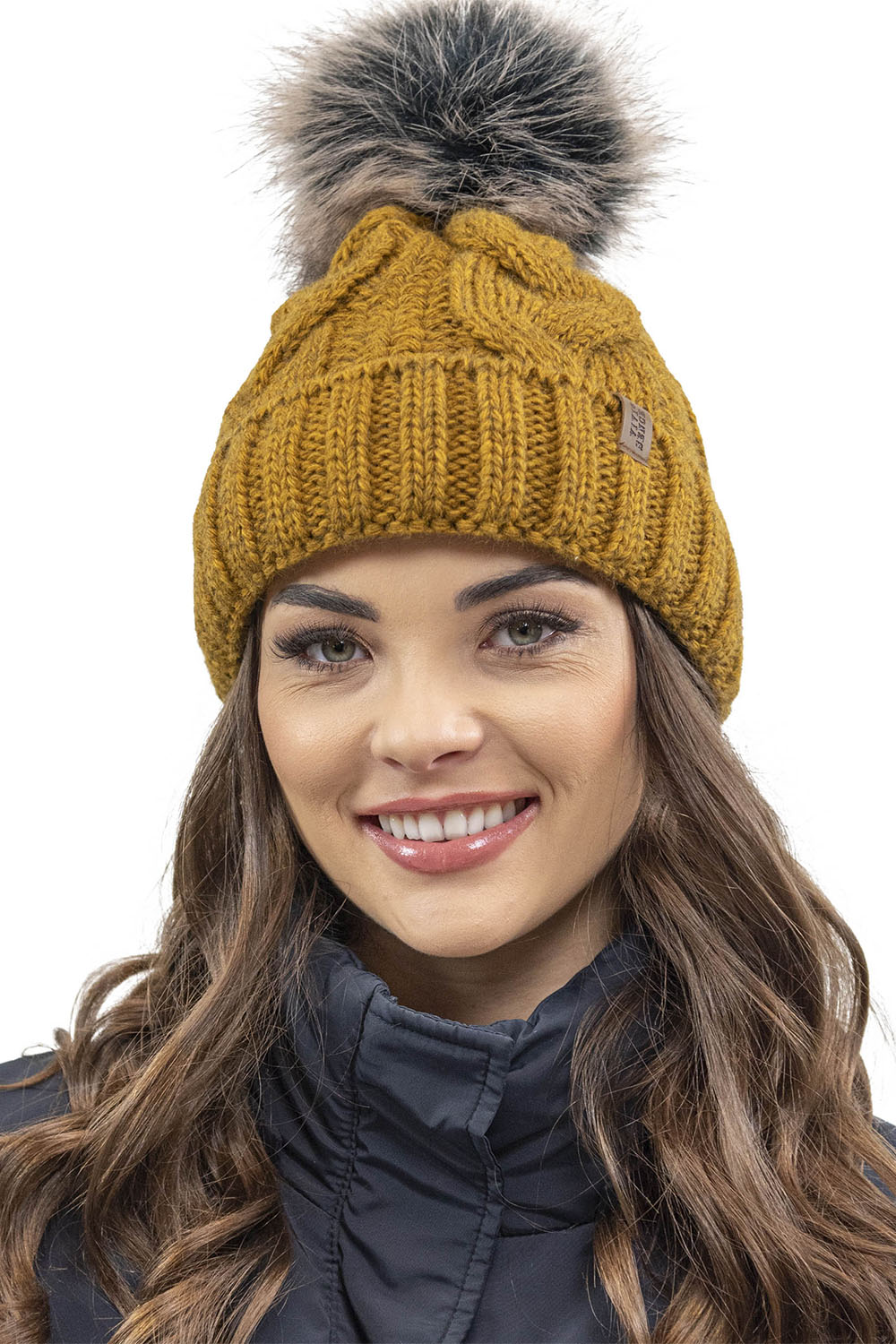 Vivisence Bonnet Femme Et Écharpe Pour L'automne et L'hiver À Pompon Cache-cou Ensemble Classique En Fils Chauds Avec Doublure En Polaire Parfait Pour Les Journées Froides 7014, jaune foncé