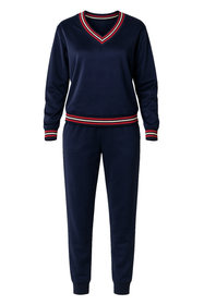 Vivisence Women Tracksuit Velour Set Ribbed Cuffs Comfortable Loungewear 9201, dark blue