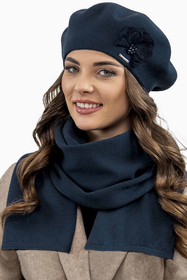 Vivisence Women's Beret With Floral Applique Ideal For Winter Days 7036, dark blue