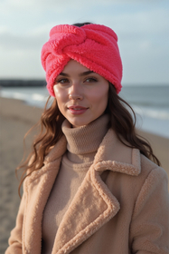 Vivisence Femme Bandeau Maille Duveteuse avec Torsade Confort et Chaleur, framboise