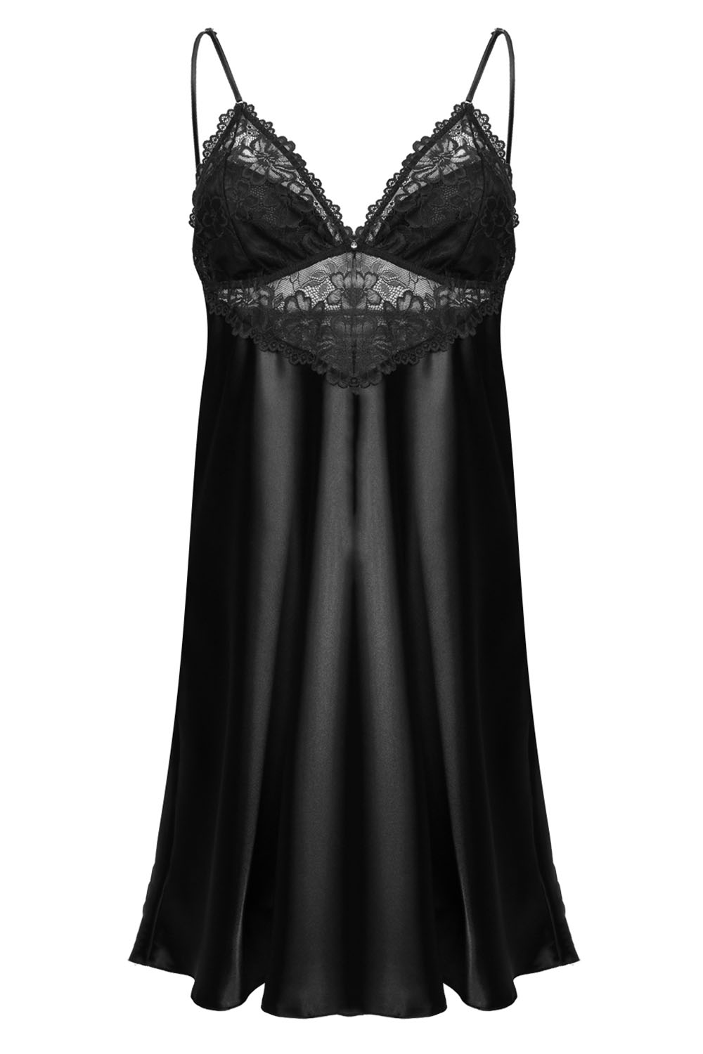 Vivisence Women Satin Nightdress With Lace Detail Adjustable Straps 2038, Black