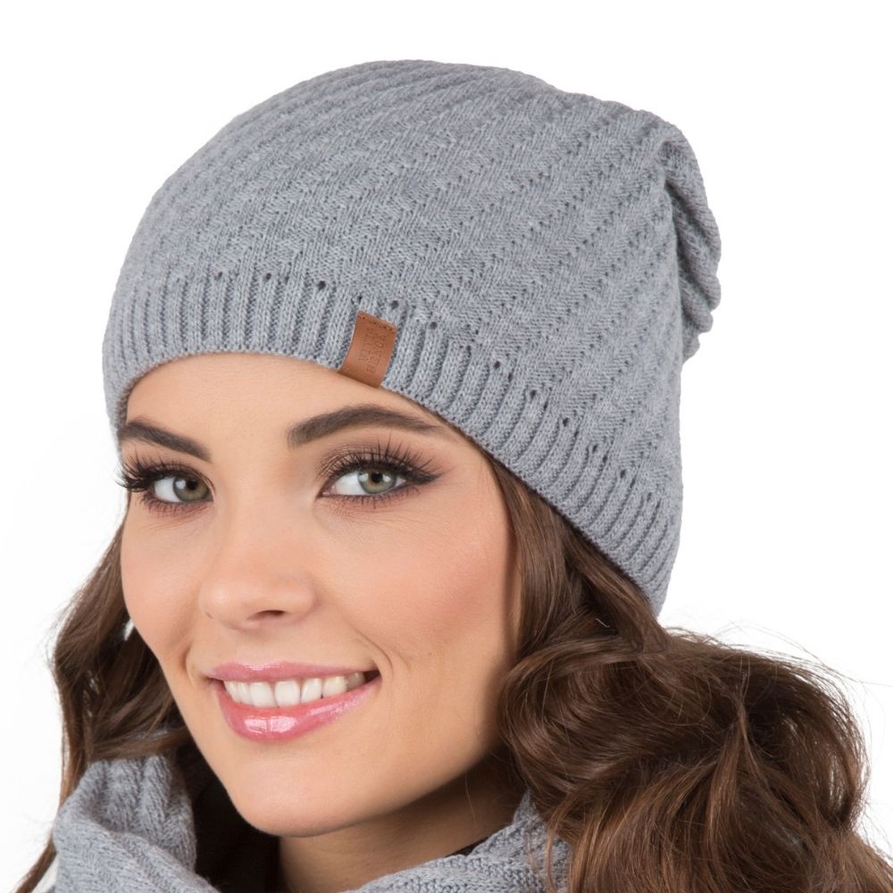 Vivisence Damen Winter Set Mütze Und Loop-Schal Komfort für Kalte Tage 7017Kmpl, hellgrau