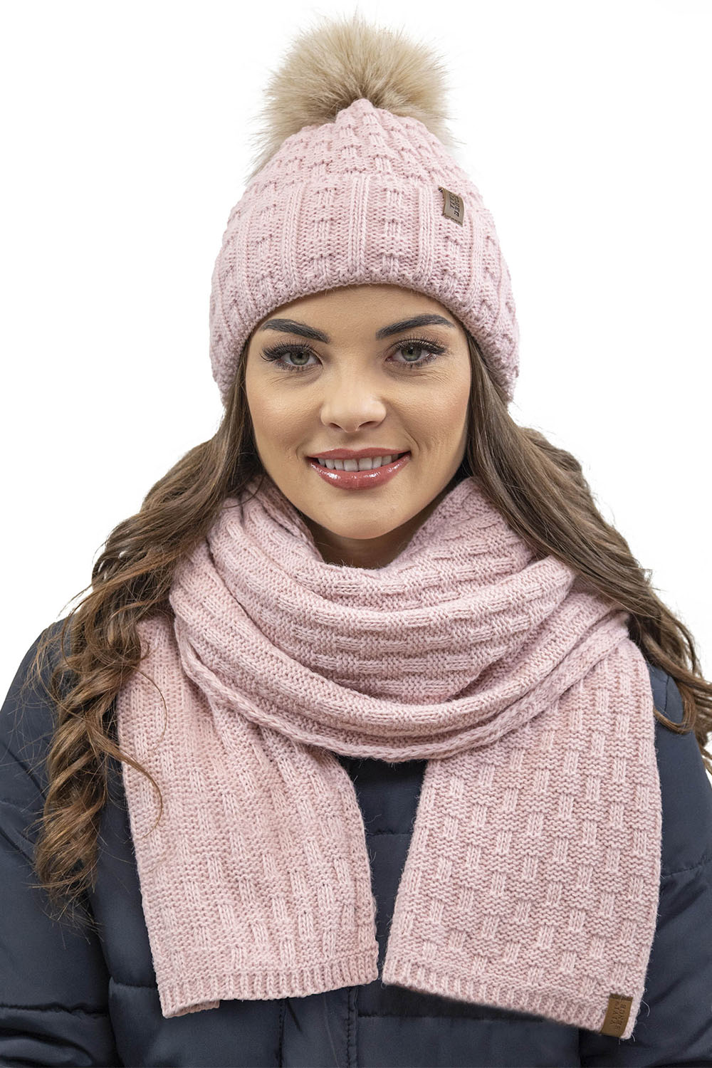 Vivisence Damen Winter Set Mütze Schal Fäustlinge Fleecefutter Gegen Kälte, puderrosa