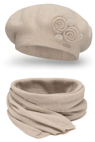 Vivisence Femme Ensemble Élégant Béret Et Écharpe Automne et Hiver En Laine Style Classique Ajustement Parfait Confort Thermique Accessoire Idéal Pour Les Froides Journées 7037Kmpl, beige