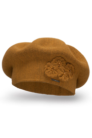 Vivisence Baskenmütze Damen Elegant Blume Warm Herbst Winter Accessoire 7006, senffarbe
