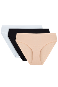 Vivisence Dame Slip 3-er Pack Unterhose Glatt Voll Nahtlos Klassisch 4011, weiß/schwarz/beige