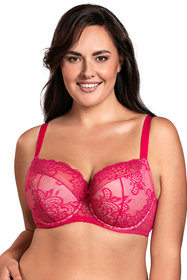 Vivisence Underwired Bra Lace Semi Padded Bra Half-Padded Cups Floral Lace Details Adjustable Straps Side Seam Boning Perfect for Elegant Gift, fuchsia