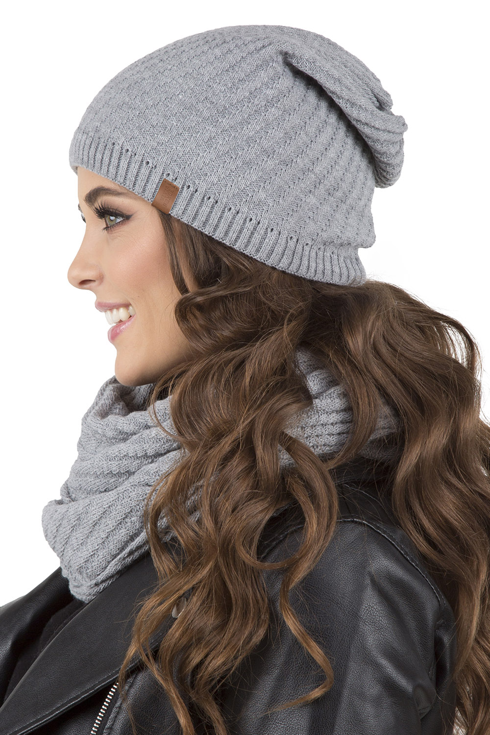 Vivisence Damen Winter Set Mütze Und Loop-Schal Komfort für Kalte Tage 7017Kmpl, hellgrau