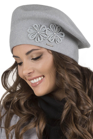 Vivisence Elegant Women's Winter Set Beret And Scarf With Classic Design And Floral Decoration Made Of Warm And Soft Fabric With Wool Blend Ideal For Cold Winter Days, Light Grey